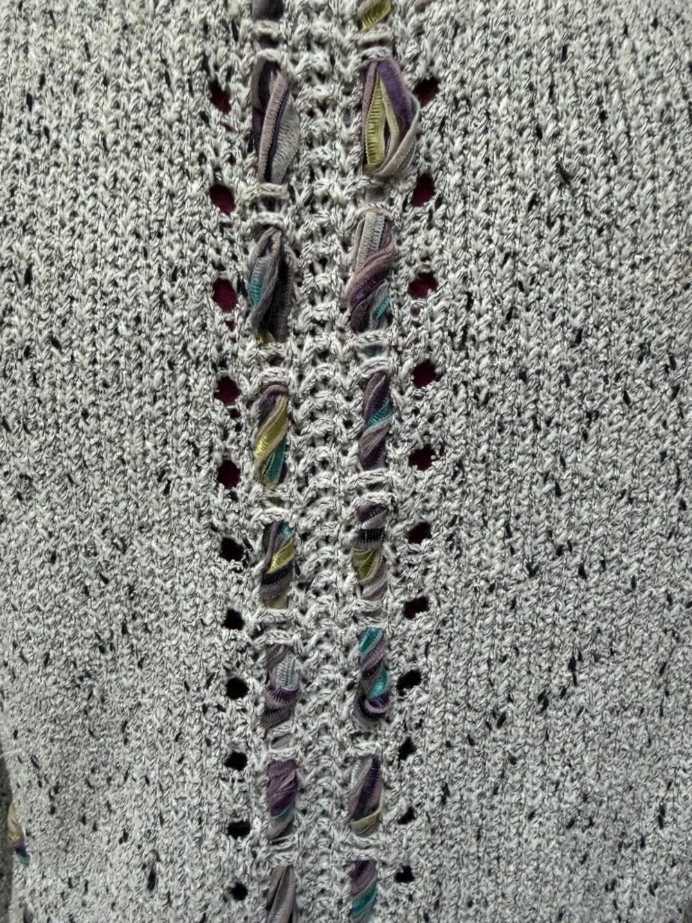Knitted & Knotted Open Weave Zippered Cotton Cardigan with Ribbon Detail Size S